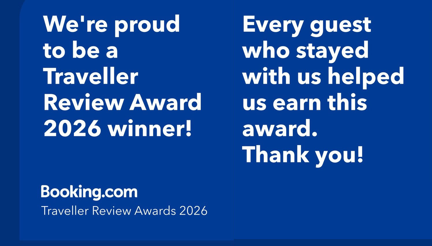 Booking.com Traveller Review Award 2026 winner